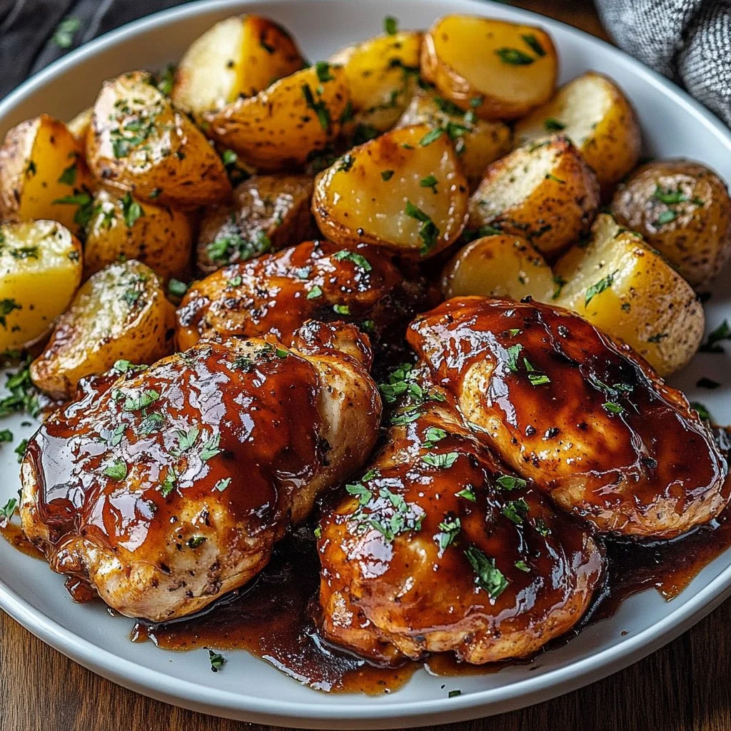 Chicken with Garlic Parmesan Potatoes 1 Honey BBQ Chicken with Garlic Parmesan Potatoes