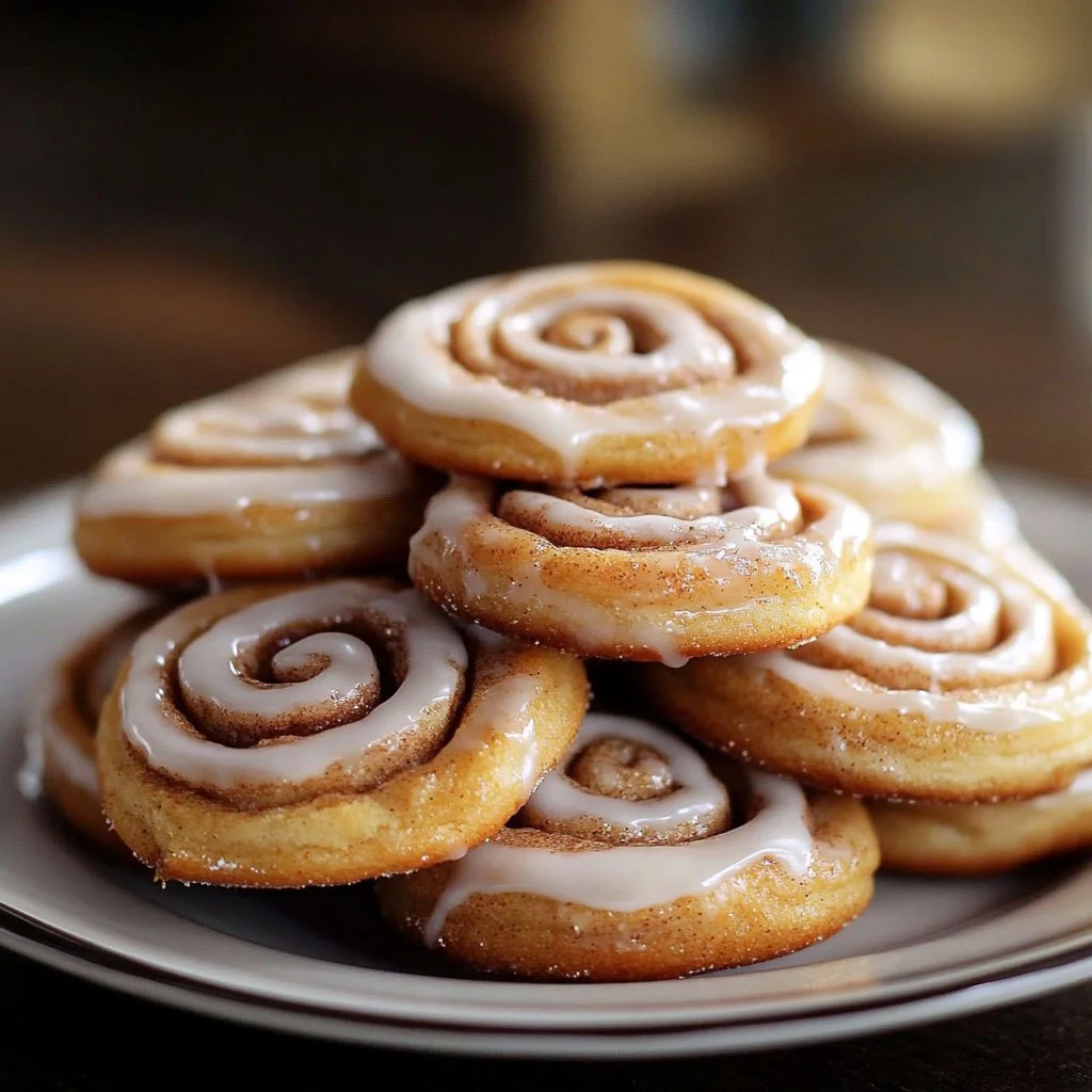 Delicious cinnamon roll cookies with icing drizzled on top