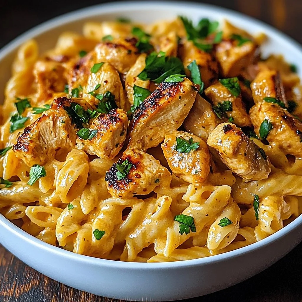 Delicious Cowboy Butter Chicken Pasta topped with fresh herbs and spices