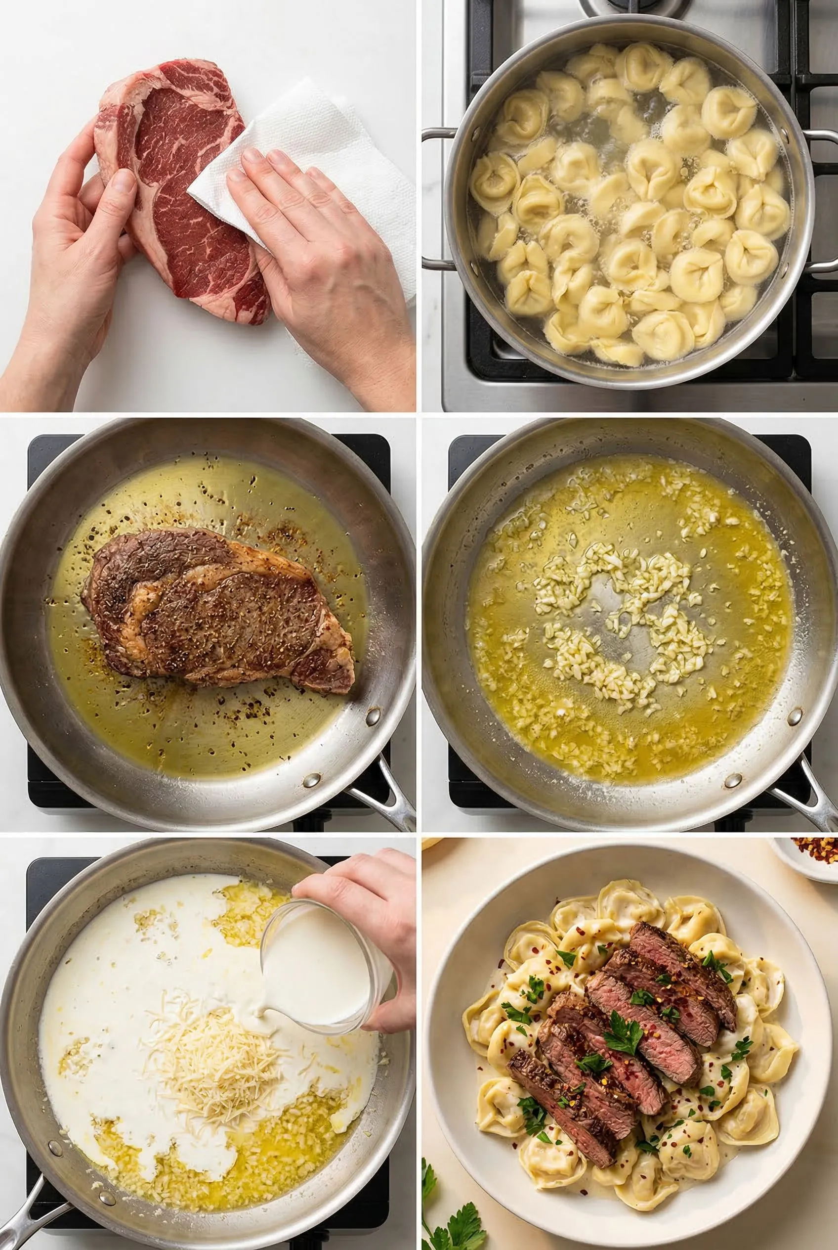 cracked-garlic-steak-tortellini steps
