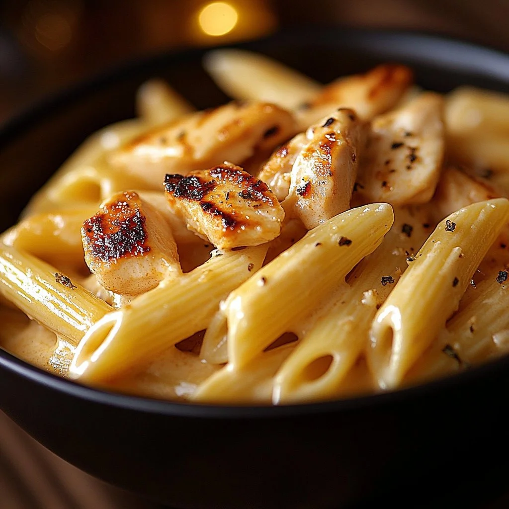 Creamy Cajun Chicken Pasta served in a bowl with herbs and spices.