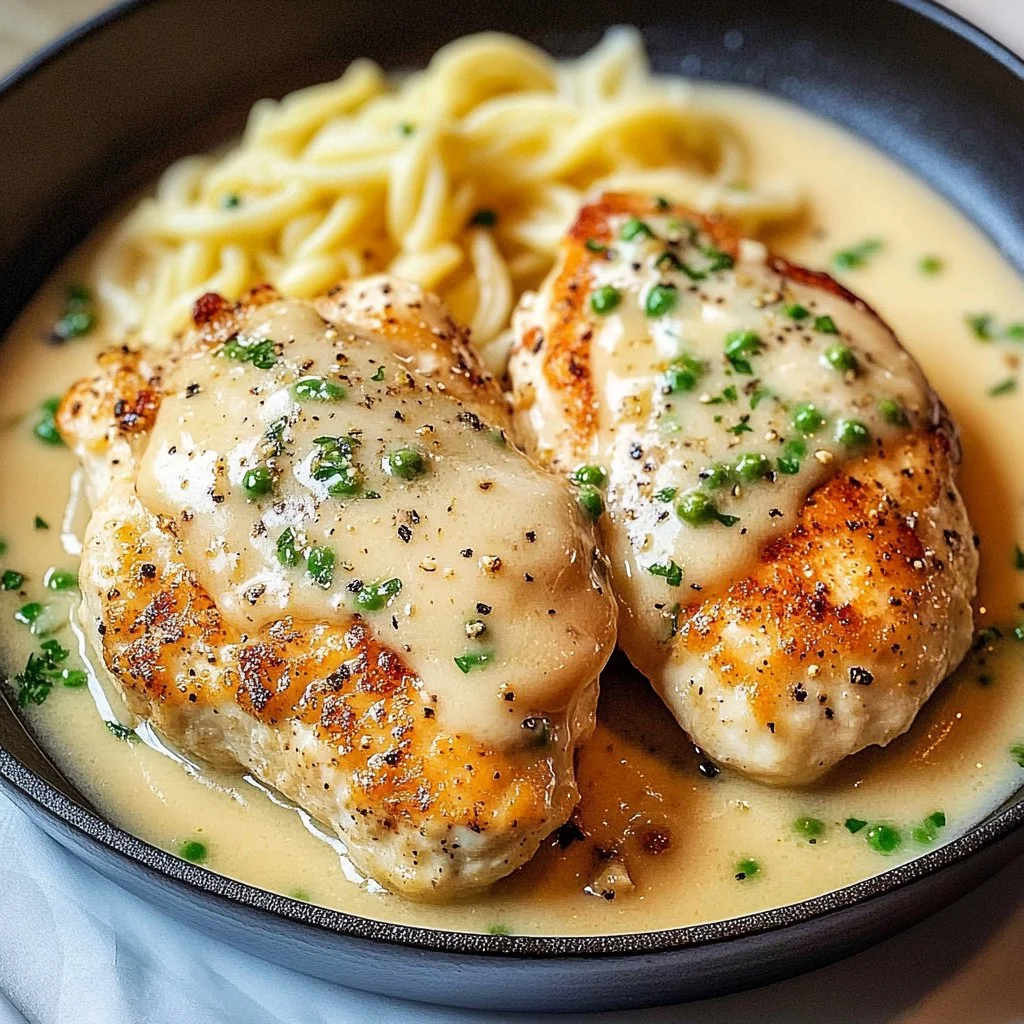 Creamy garlic parmesan chicken served with herbs and spices