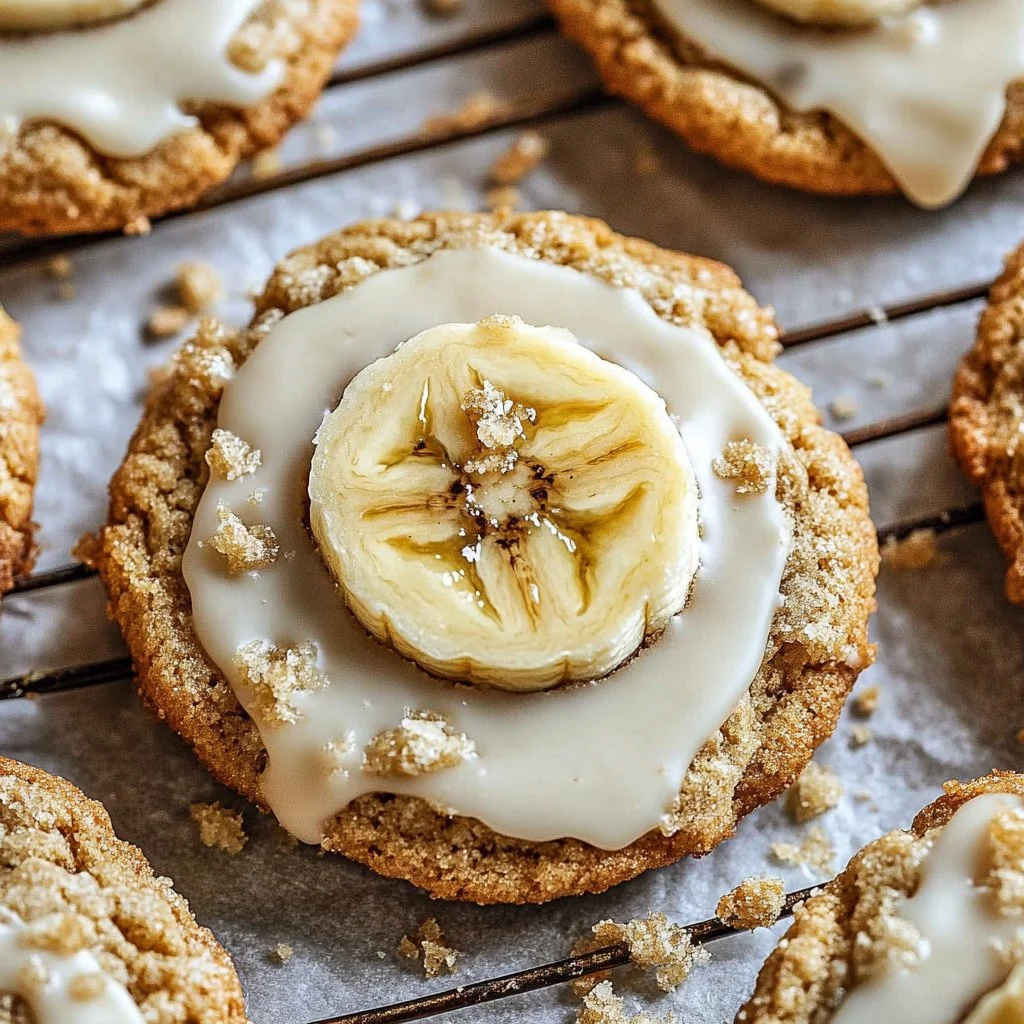 Delicious Crumbl banana bread cookies on a plate, showcasing their soft texture and banana flavor.