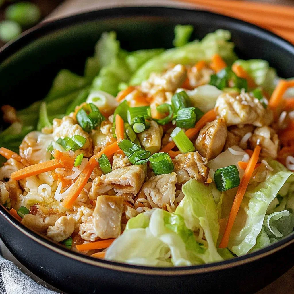 Egg Roll in a Bowl with colorful vegetables and savory sauce