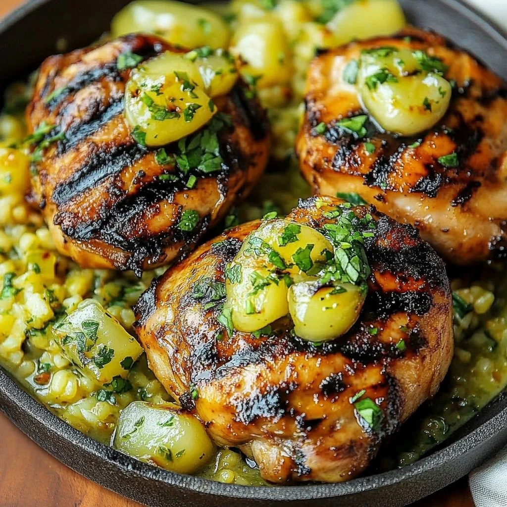Juicy Garlic Lime Peruvian Chicken garnished with herbs and lime slices.