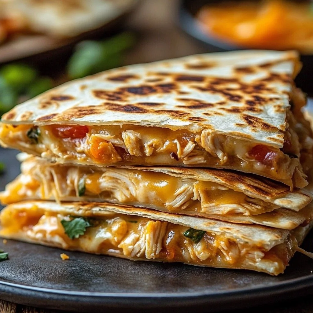 High-protein chicken ranch quesadilla with melted cheese and grilled chicken