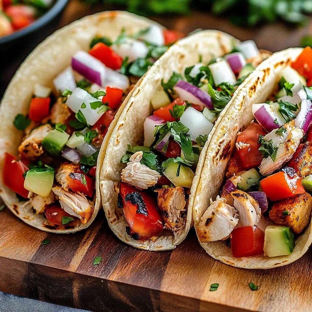 Delicious Mediterranean chicken tacos served with fresh toppings