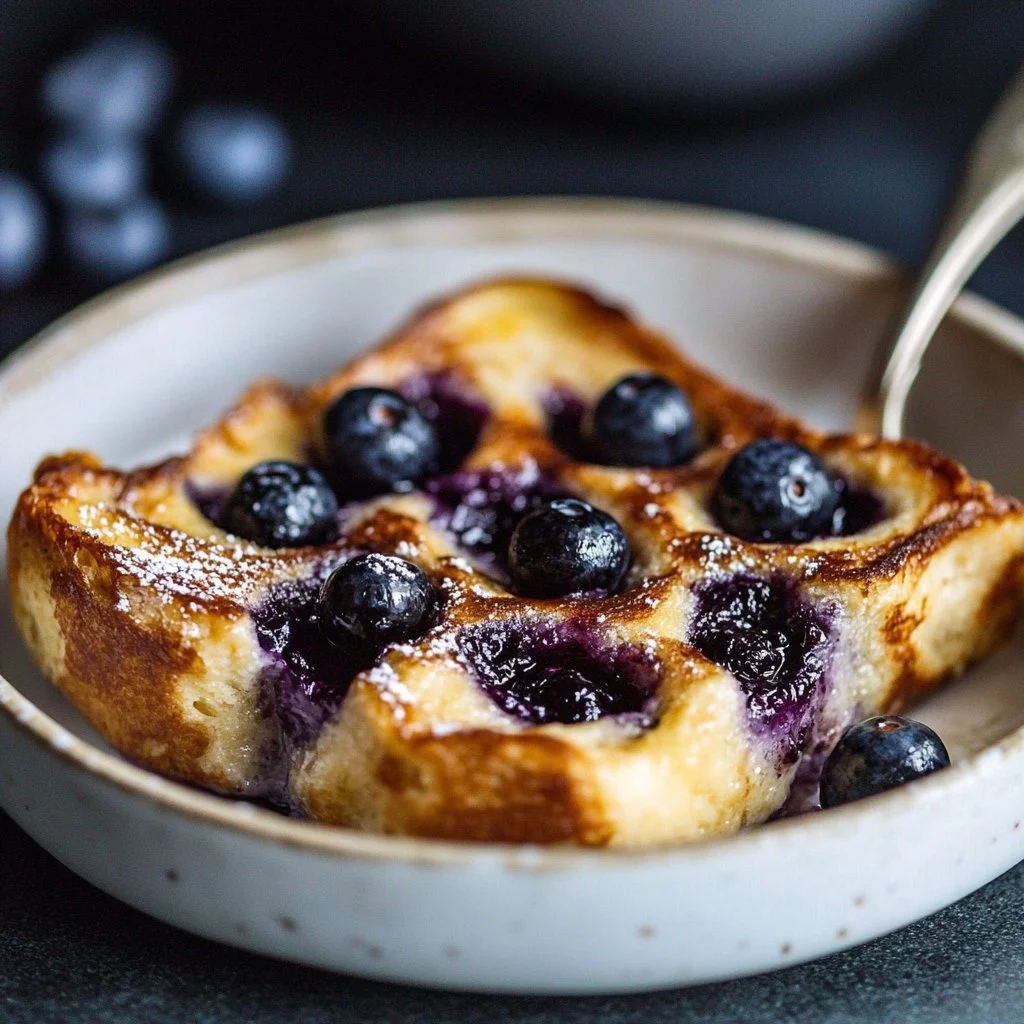 Delicious overnight blueberry french toast casserole baked with fresh blueberries