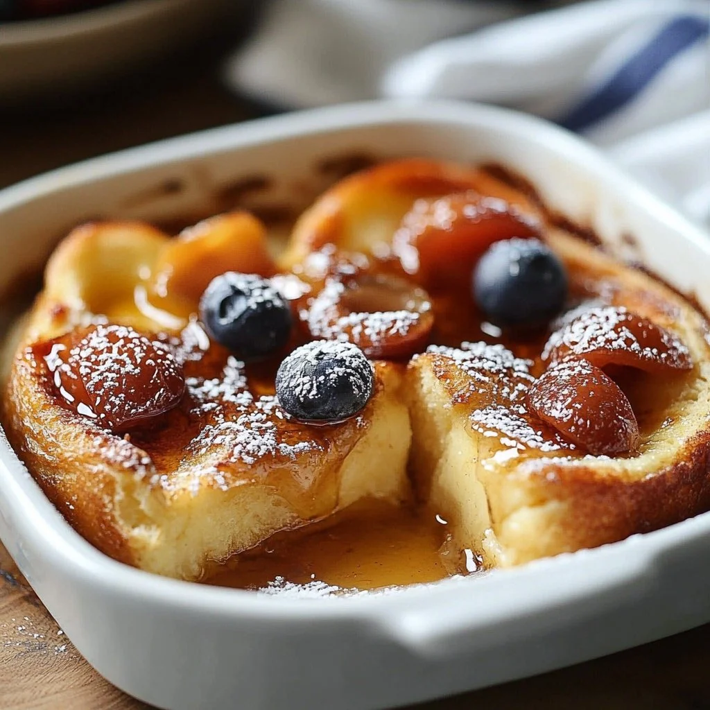 Delicious Overnight French Toast Casserole served on a plate with syrup