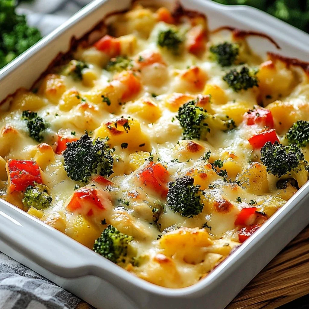 Overnight veggie and cheese casserole loaded with fresh vegetables