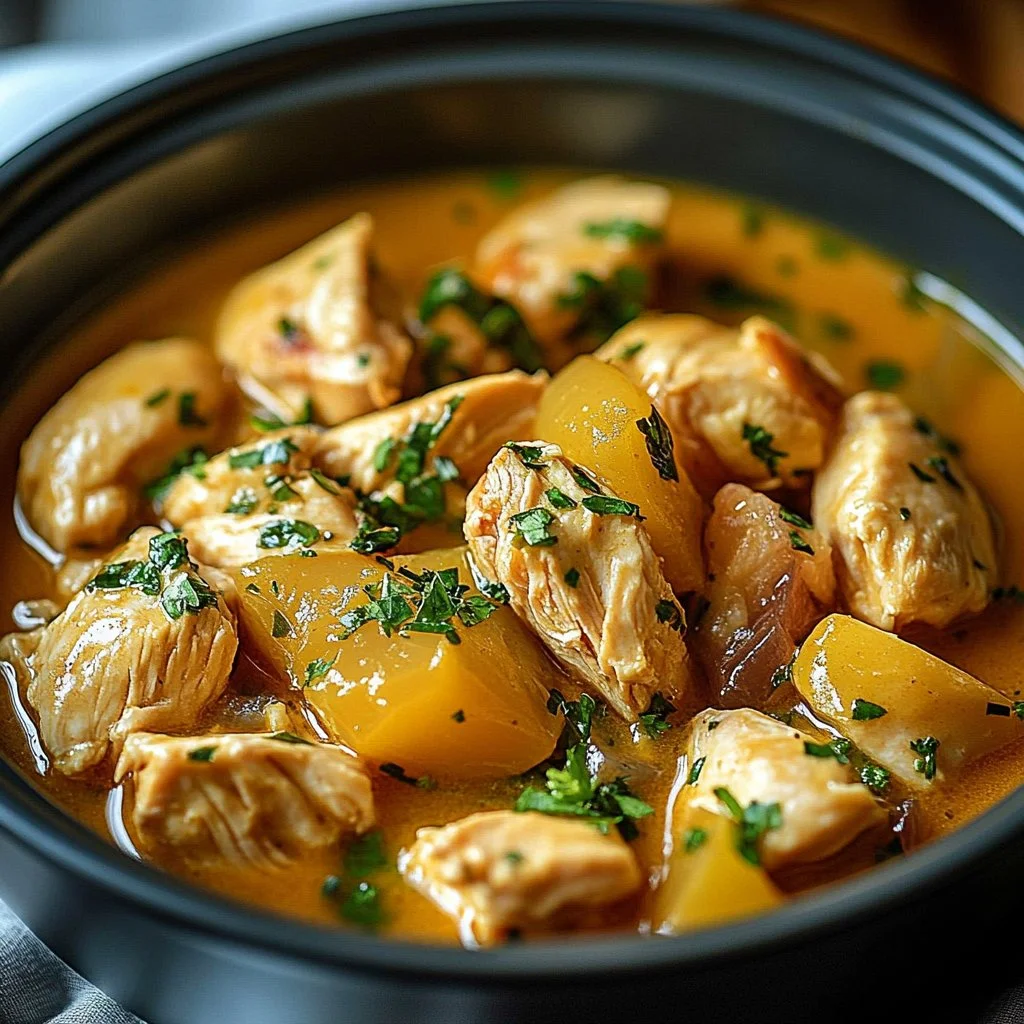 Delicious Ranch Chicken cooked in a Crock Pot with flavorful herbs and spices.