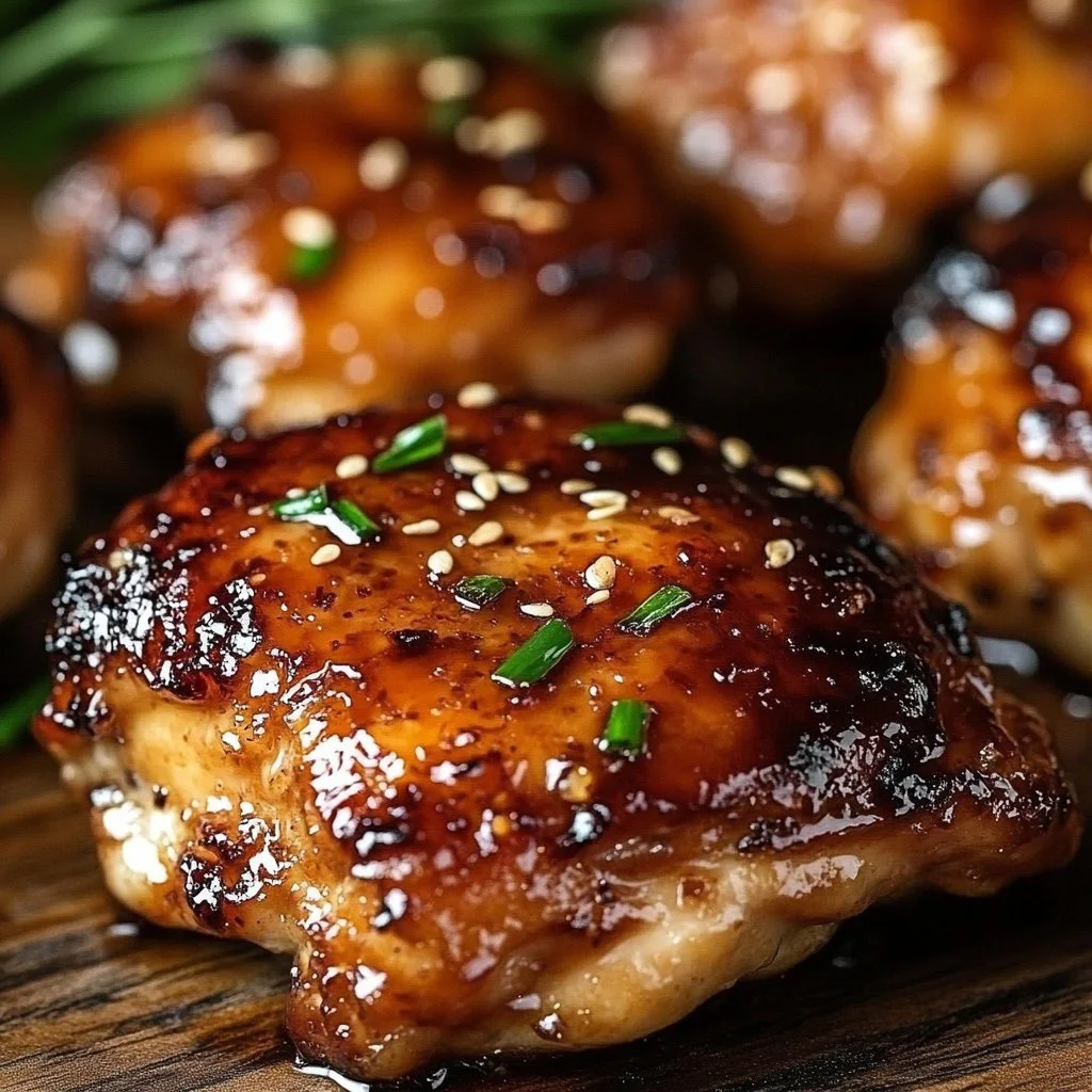 Sticky brown sugar garlic chicken thighs glazed with sauce