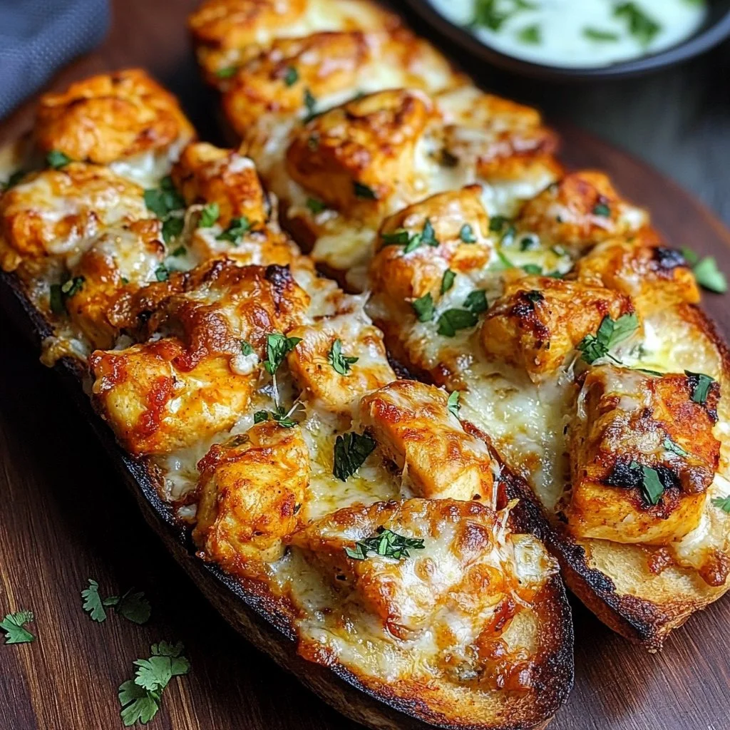 Delicious Tandoori Chicken Garlic Bread with herbs and spices.