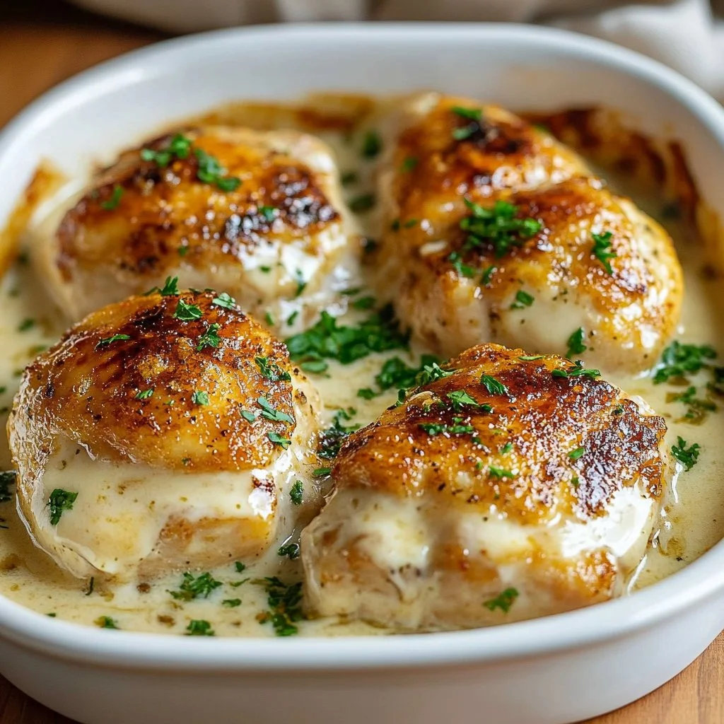 Baked Cream Cheese Chicken dish served with herbs and spices