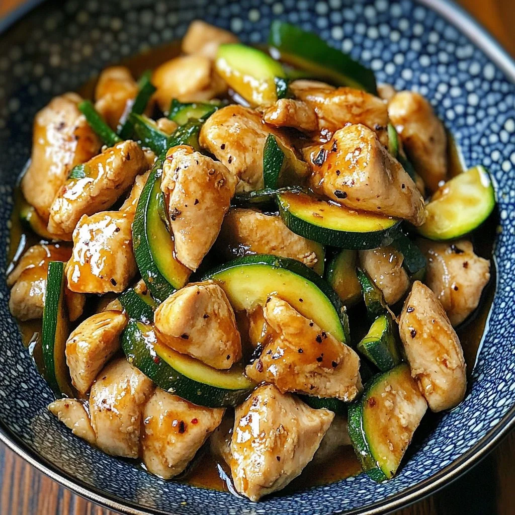 Delicious Chicken Zucchini Stir Fry with colorful vegetables in a bowl