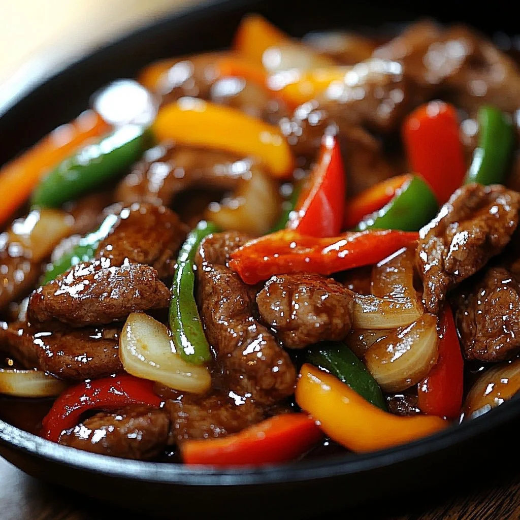 Delicious Chinese pepper steak with onions served on a plate