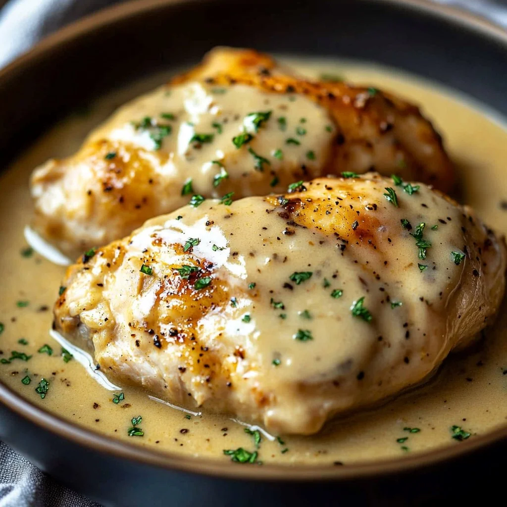 Creamy Crockpot Chicken with Gravy served on a plate