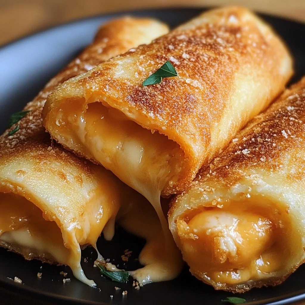 Crispy cheesy roll-ups served on a plate, ready to eat.