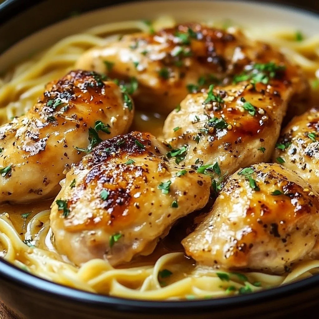 Delicious Crock Pot Angel Chicken served on a plate with herbs.