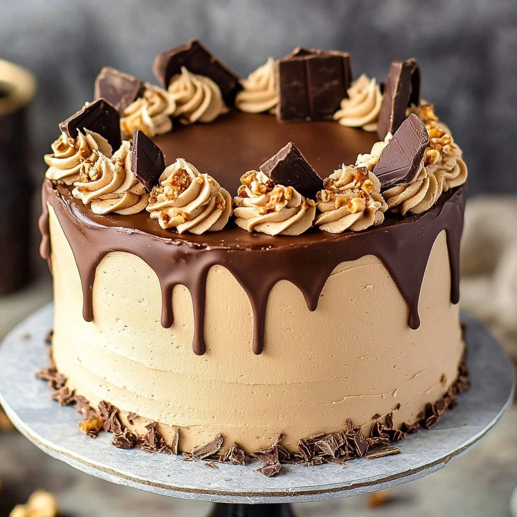 Peanut Butter Chocolate Layer Cake with rich frosting and layers