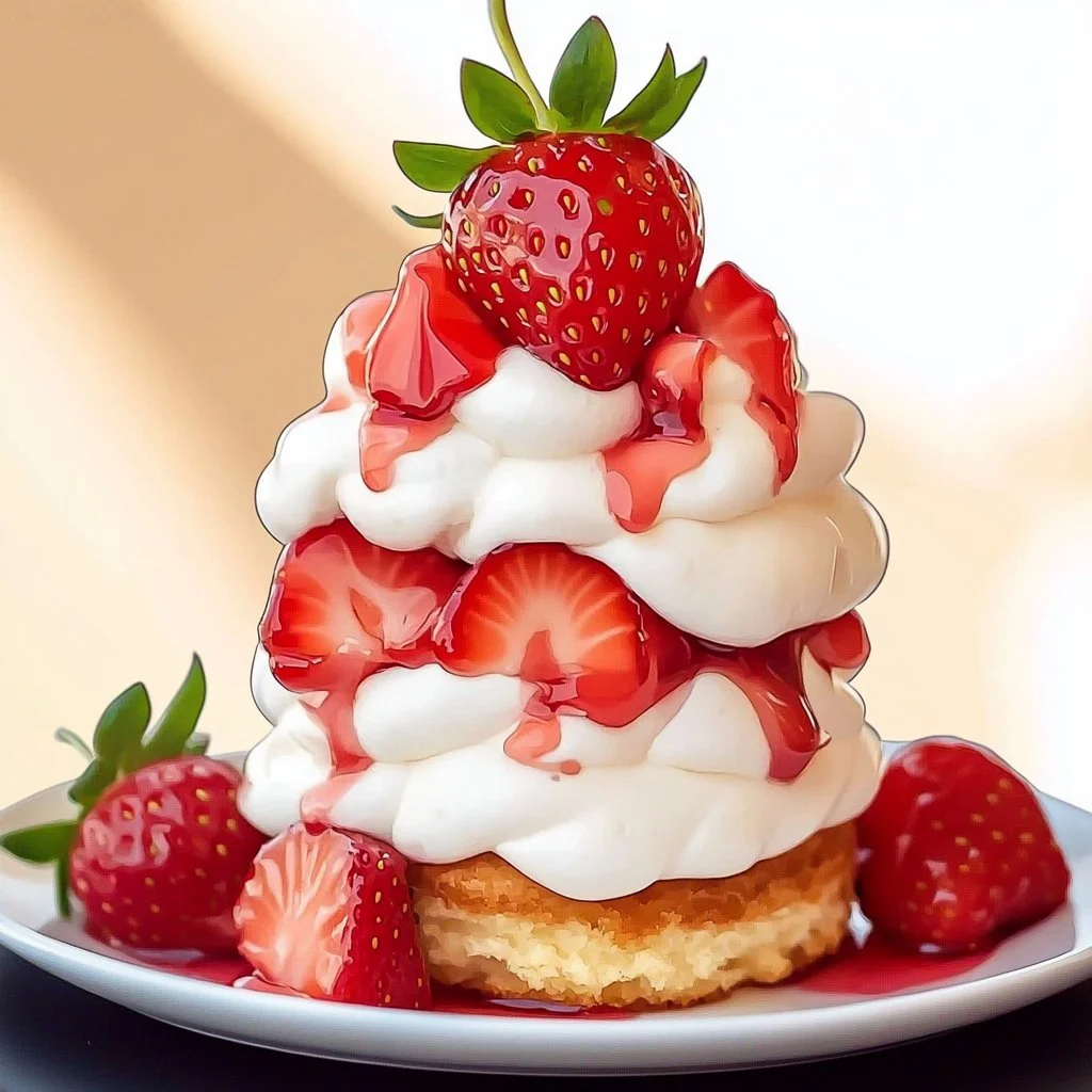 Delicious homemade Strawberry Shortcake with fresh strawberries and whipped cream.